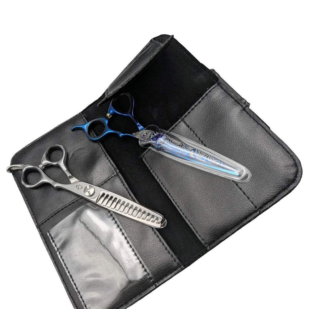 Hachi Shears Professional Hair Cutting Set Blue Damascus Thinning Shears HG-665